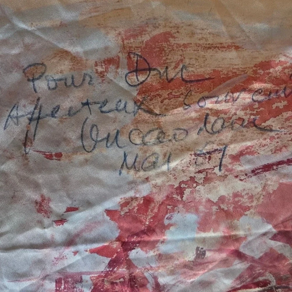 Vintage Equestrian Print Silk Square Scarf Teal Burgundy French Inscription